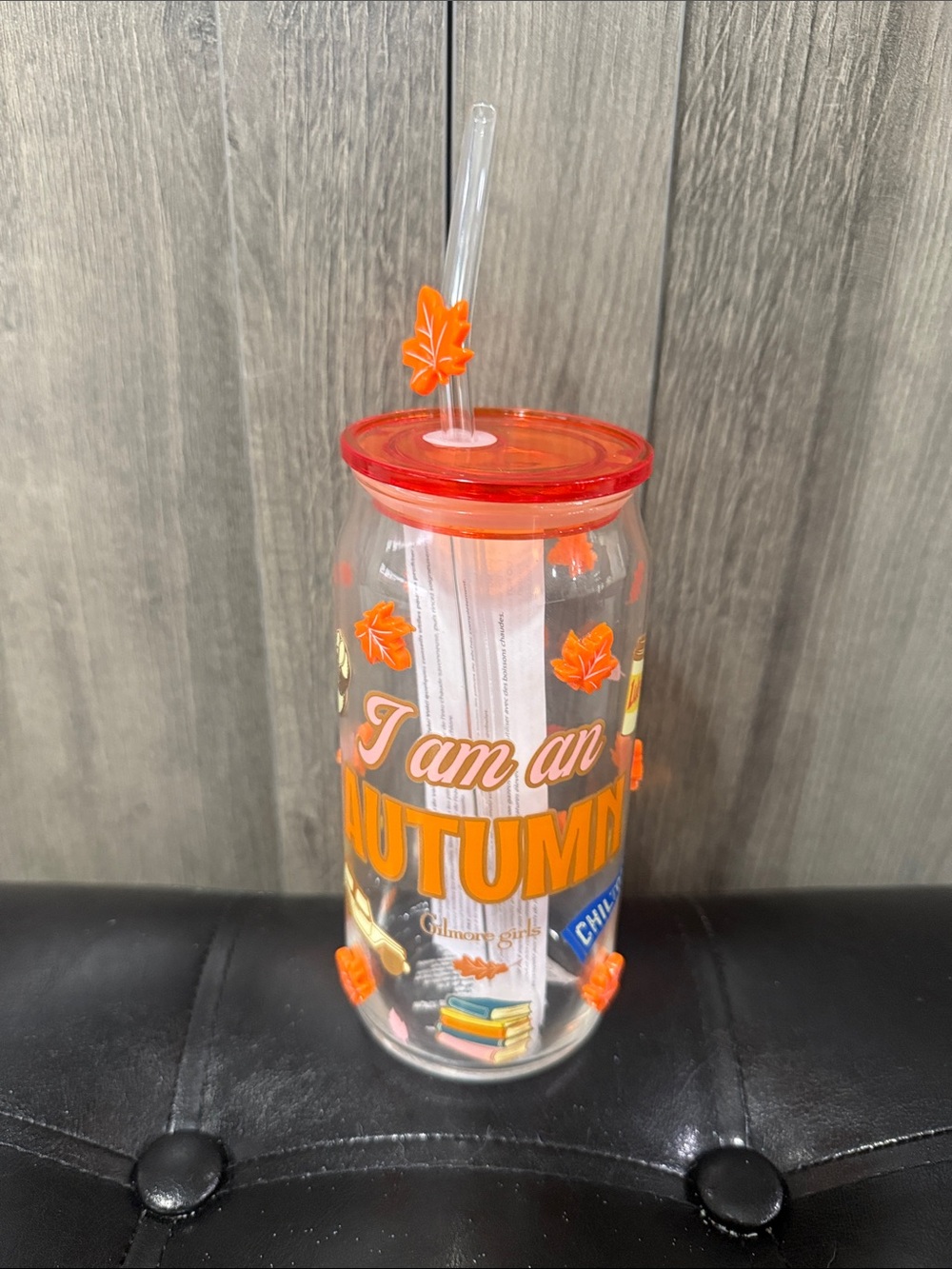 New Gilmore Girls I Am An Autumn Clear Tumbler With Lid & Fall Leaf Straw
